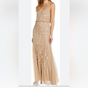 Adrianna Papell champagne/gold gown with beading